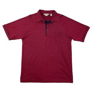 Vintage Palmland Polo Shirt Mens L Large Red/Navy Microstripe Cotton Blend Golf